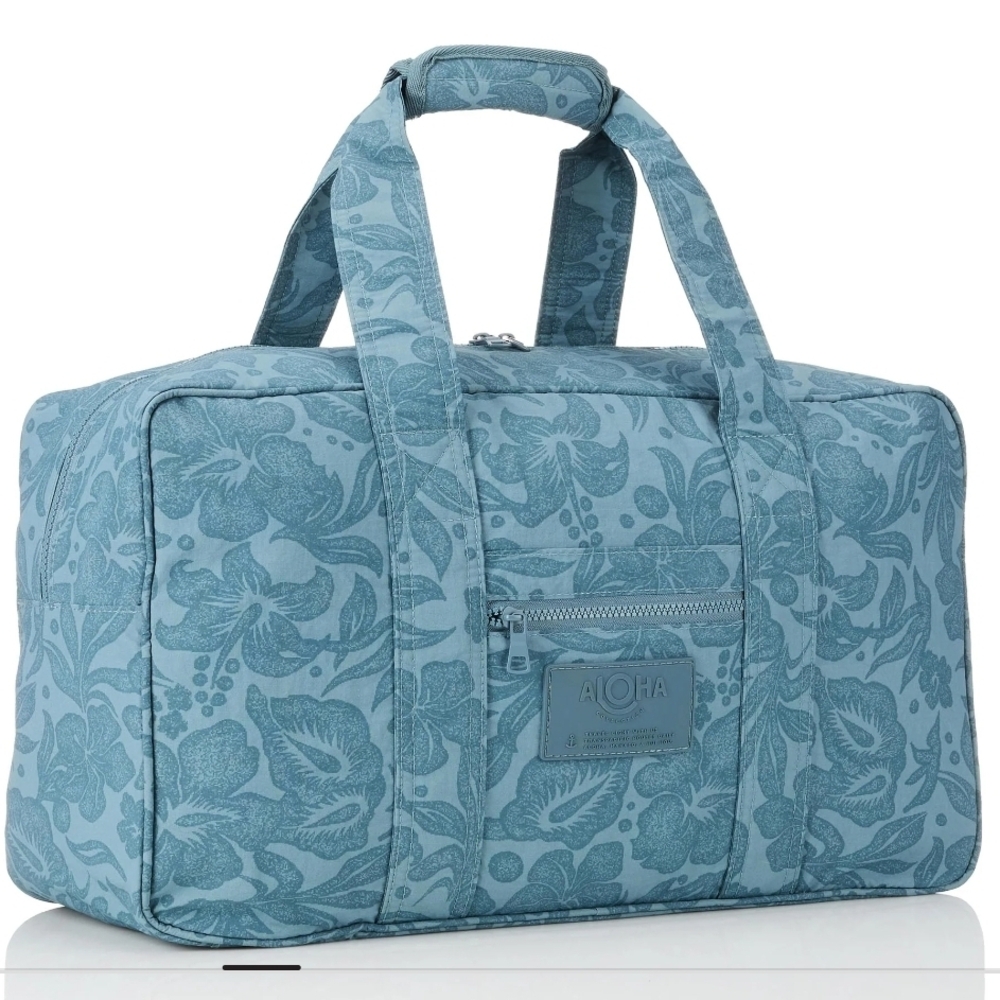 ALOHA Collection Blue Travel Bag with tropical floral print Breezy.